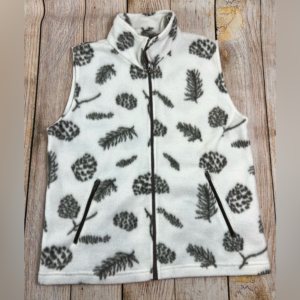 Women’s Vintage Southern Expression Pine Cone White Fleece Vest Size Small